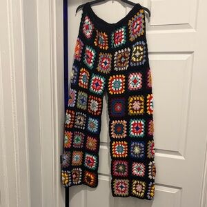 Handmade Crochet Granny Square Pants XL in Black with Multicolor Accents